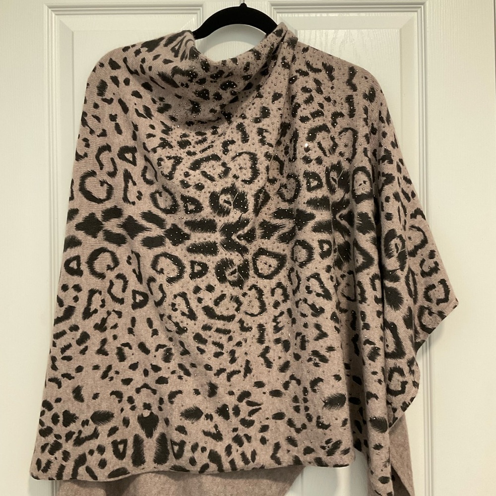 La Fiorentina Animal Print Poncho with Embellishments